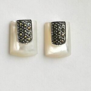 Mother of Pearl Marcasite Art Deco revival Earrings,...
